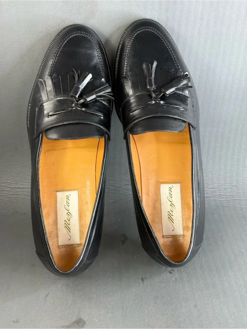 Mezlan Santander black leather kiltie tassel loafer shoes men’s size 10